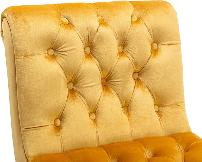 Accent Chair Comfort for Living RoomLoungeBedroomOffice DecorativeVelvet Tufted ArmchairUpholstered Barrel Chair Square Bedroom Chair PerfectAccent Living Room Chair/Leisure Chair (Mustard)
