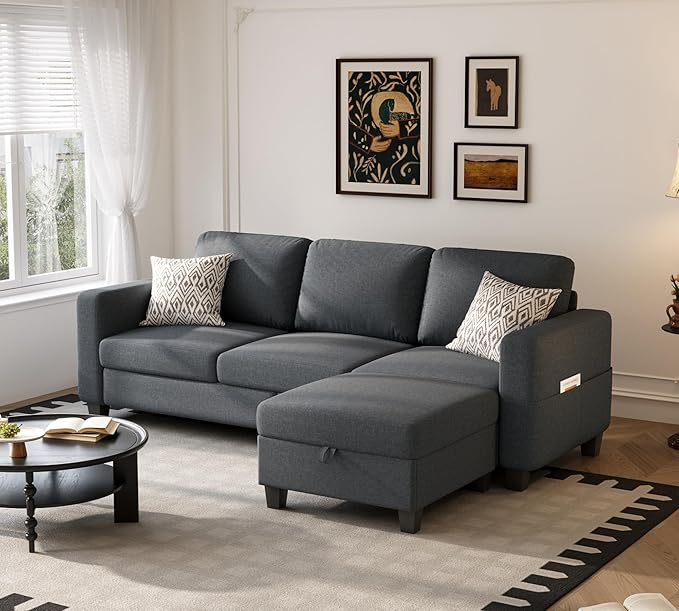 Youmumeub Sectional Couches for Living Room - Convertible Sofa and Storage Bench79''Modern Corner ConfigurationSuitable for Living Room Apartment Bedroom and Office-Dark Gray | Washable Covers Re
