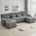 119'' Modular Sectional Cloud Couch with 2 OttomanDeep Seat Sleeper Sofa U Shaped Sectional CouchConvertible Upholstered Comfy Chenille Sectional Sofa for Living RoomBedroom(Grey)