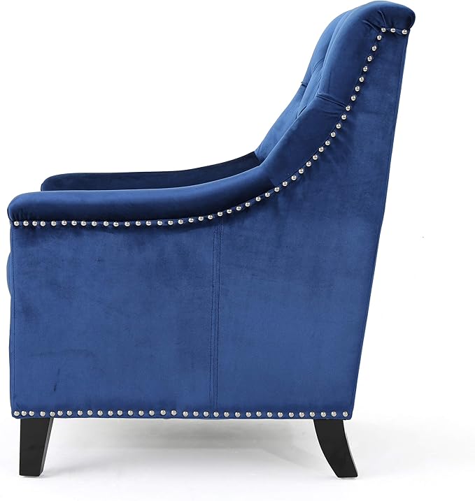 Christopher Knight Home Jaclyn Velvet Tufted Club Chair Navy Blue / Natural