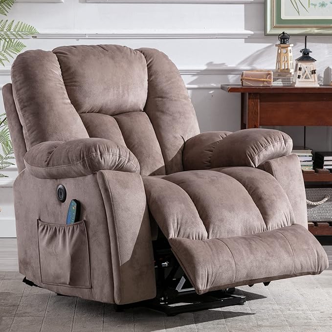 CANMOV Power Lift Recliner Chair with Massage and Heat for Elderly Overstuffed Wide Recliners Heavy Duty and Safety Motion Reclining Mechanism with USB Ports 2 Concealed Cup Holders Apricot