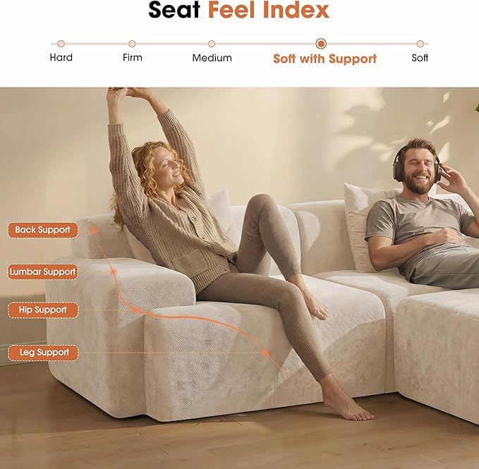 83.5 Modular Sectional Sofa Luxury 32.6 Deep Seat Cozy Cloud Couch L-Shaped Boneless Couches for Living Room Apartment Bedroom No Assembly Required(Beige) | 17 Thickened Seat Super Soft Seat