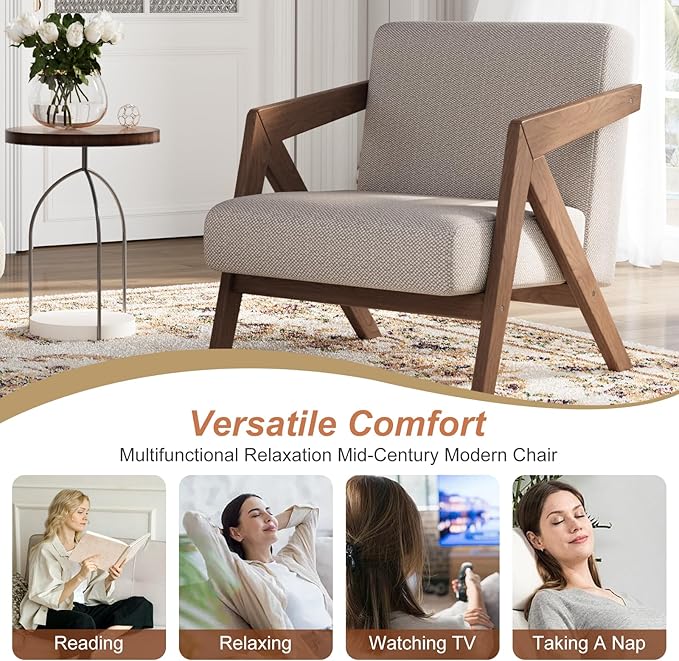 Accent Chair Living Room Chairs Mid Century Modern Armchair with Solid Wood Legs Relaxing Armchair with Solid Wood Frame &amp Soft Cushion for Living Room Office Bedroom Study