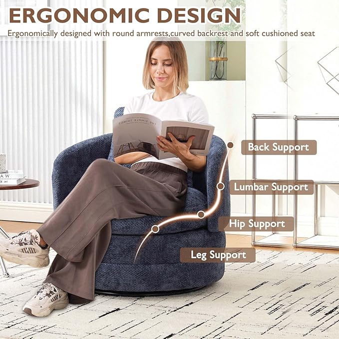 Beige Swivel Accent Chairs for Living Room Round Swivel Barrel Chair with Comfy Pillow &amp Curved Backrest Small Upholstered Armchair for Small Spaces Bedroom Office (Blue)
