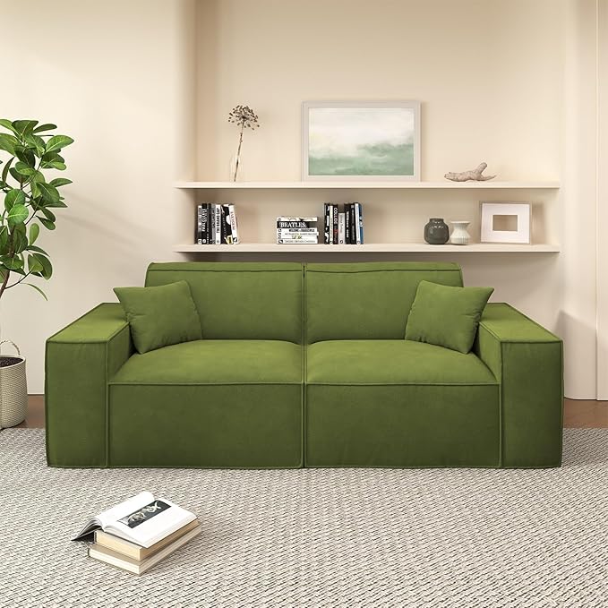 Cloud Modular Sectional Sofa Boneless Couch Sectional Couches with Deep Seat Loveseat Couch for Living Room Chenille Memory Foam Sofas No Assembly RequiredGreen