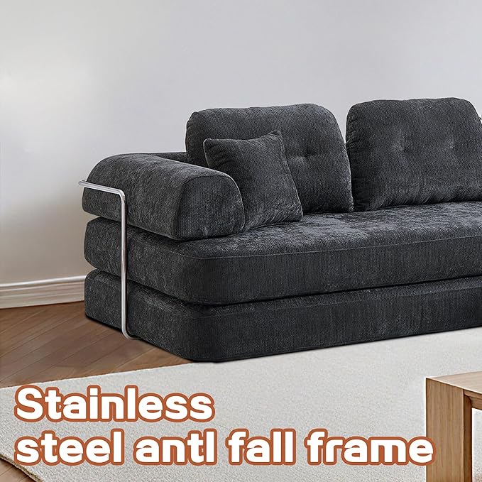 104 Oversized Convertible Sleeper Sofa Bed Chenille L Shape Sectional Couch Folding Sofa Bed with Fixed-Shape Frame Modern Cloud Floor Mattress Couch Modular Sofa for Living Room Dark Grey