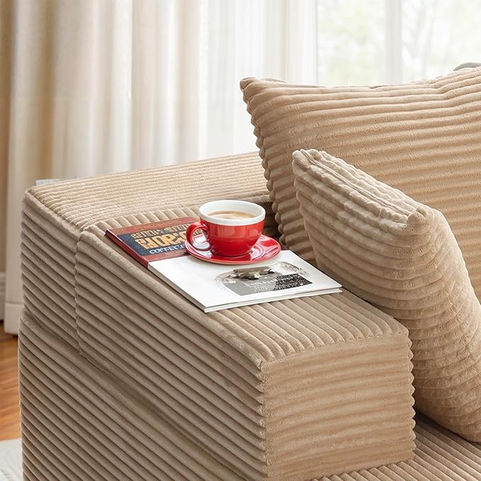 105 Modular Sectional Couches for Living RoomBoneless Couch with L-Shape ChaiseComfy Corduroy Sectional SofaNo Assembly RequiredBeige