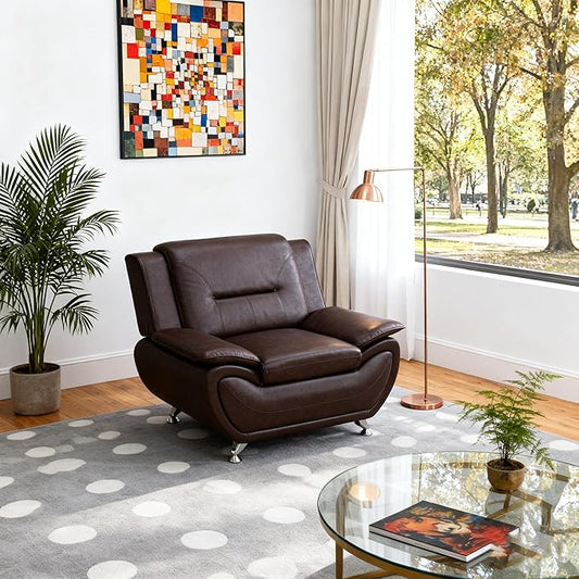 Leather Sofa ChairOversized 46 Accent Chair Couch for Living RoomModern Leather Couch with Metal LegsSmall Sofa for Small Space/Apartment/RV Car/Lounge/Dorm(Brown)
