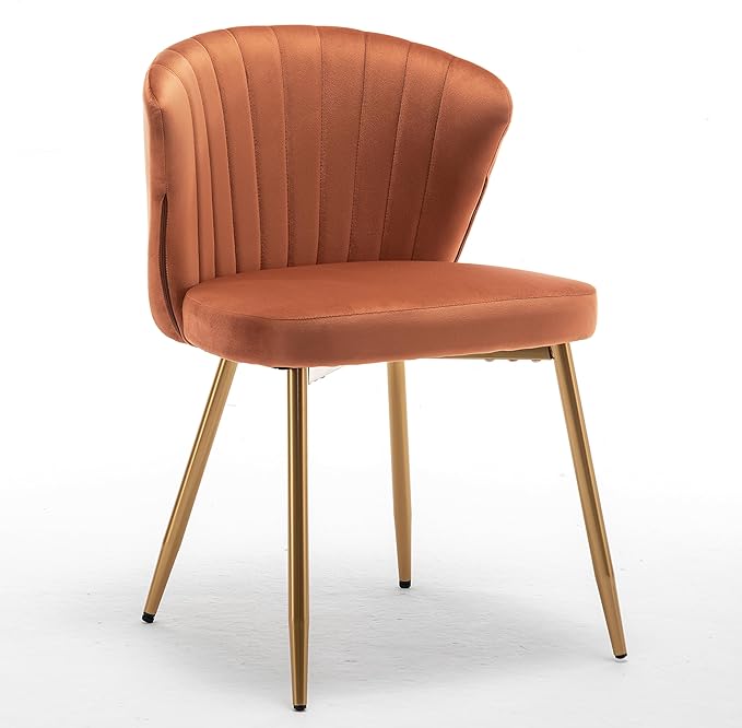 Modern Velvet Accent Chair for Living Room Bedroom Entryway or Small Spaces with Channel-Tufted Design Comfortable and Trendy Armless Seat Red Orange