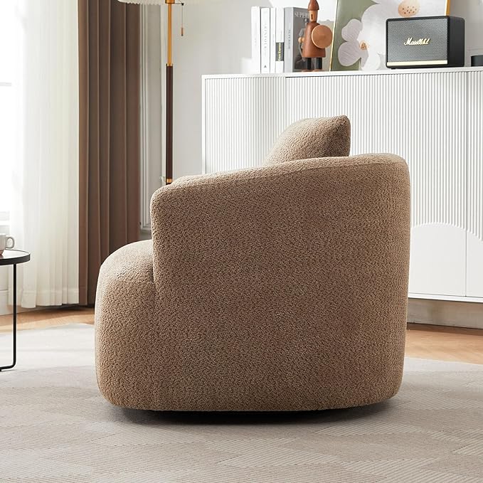 38.2 Swivel Accent Chair Blown Boucle Upholstered Armchair Comfy Single Cloud Sofa Chair with Ergonomic Armrests &amp Throw Pillow for Nursery Living Room &amp Offices(Brown)