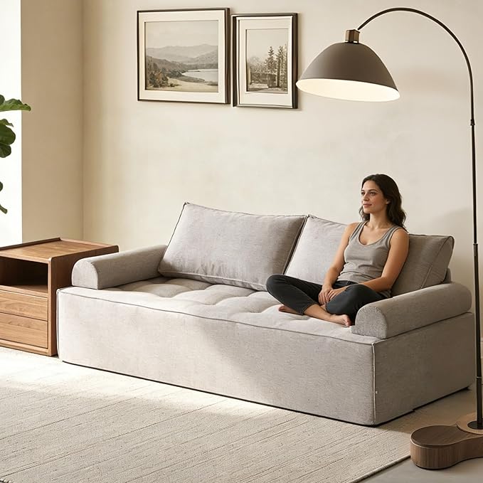 HOMREST 77 Boneless Loveseat Sofa Oversized 2 Seater Couch for Small Space &amp Apartment No Assembly Upholstered Foam Cloud Chair for Living Room Studio &amp Gaming Room (Grey)