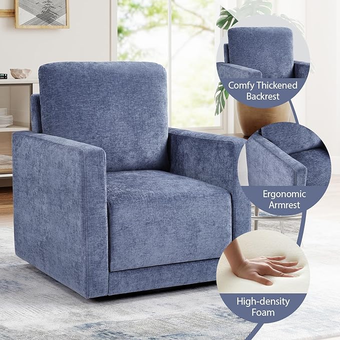 INZOY Swivel Accent Chair with Hidden Storage Comfy 360° Swivel Chair Upholstered Chenille Square Chair for Living Room Bedroom Small Spaces Fully Assembled Blue