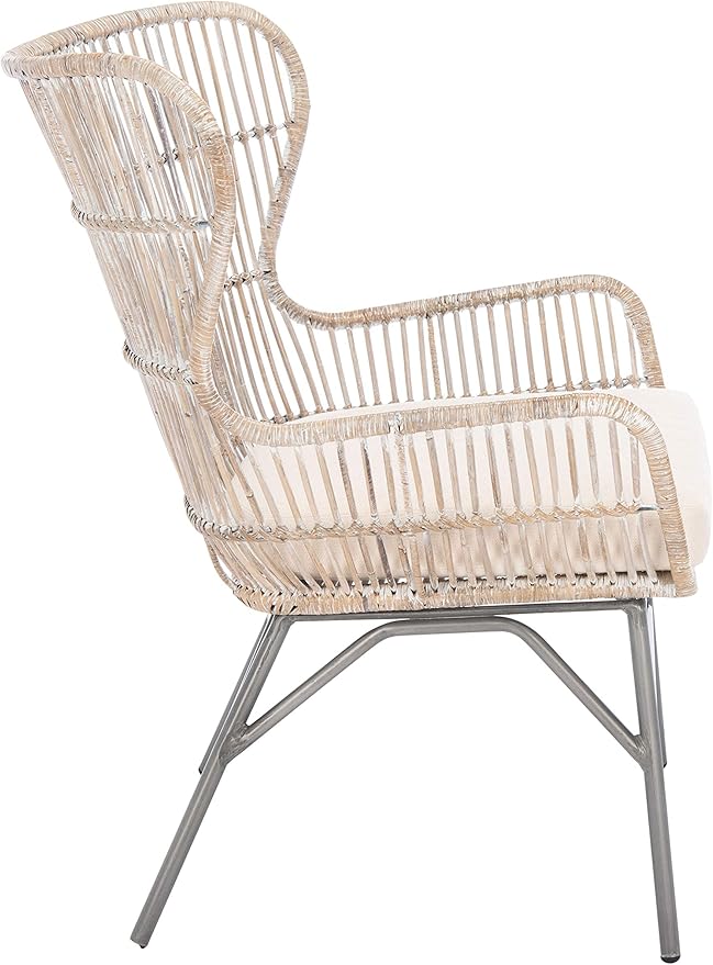 SAFAVIEH Home Collection Lenu Rattan Cushion Accent Chair Grey White Wash/Black (ACH6510A)