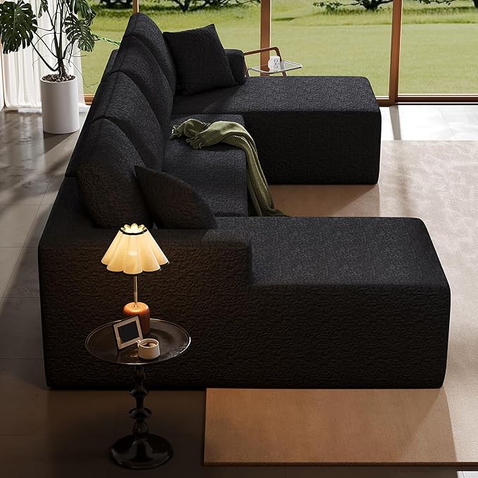 Modular U-Shaped Sectional Sofa 7-Seater Cloud Couch with Double Chaise Modern Sleeper SofaNo Assembly Sectional Cloud Boneless Sofa Couches for Living Room/Apartment