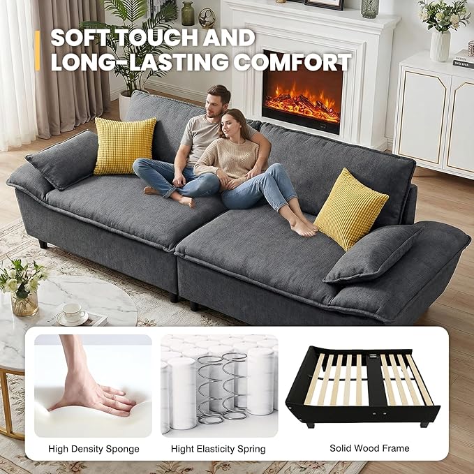 114” Oversized Sectional Sofa – Sailboat Cloud Couch with Adjustable Backrest Extra Deep &amp Wide Seats Modern Sleeper Sofa for Living Room (Grey 114-inch)