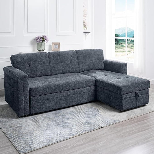 Naomi Home L-Shaped Sectional Sleeper Sofa with USB Ports - Convertible Pull-Out Bed Ample Storage Timeless Design Durable Construction Gray/Microfiber