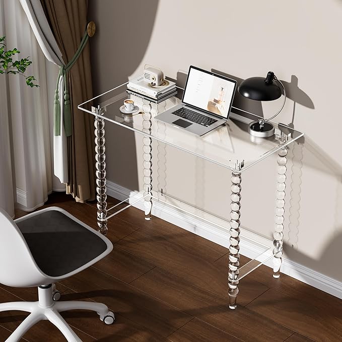 Acrylic Desk Computer Laptop Table Writing Desk Console Entrance Table for Home Office Study Desk (Clear 39.4“W×19.7”D×29.5“H)