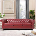 LEVNARY Chesterfield Sofa Classic Tufted Upholstered Leather Couch Modern 3 Seater Couch Furniture with Tufted Back for Living Room Office (Wine Red)