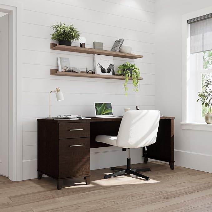 Bush Home 72-inch Home Office Desk with Drawers Large Computer Table for Personal Workspace Somerset Collection Mocha Cherry
