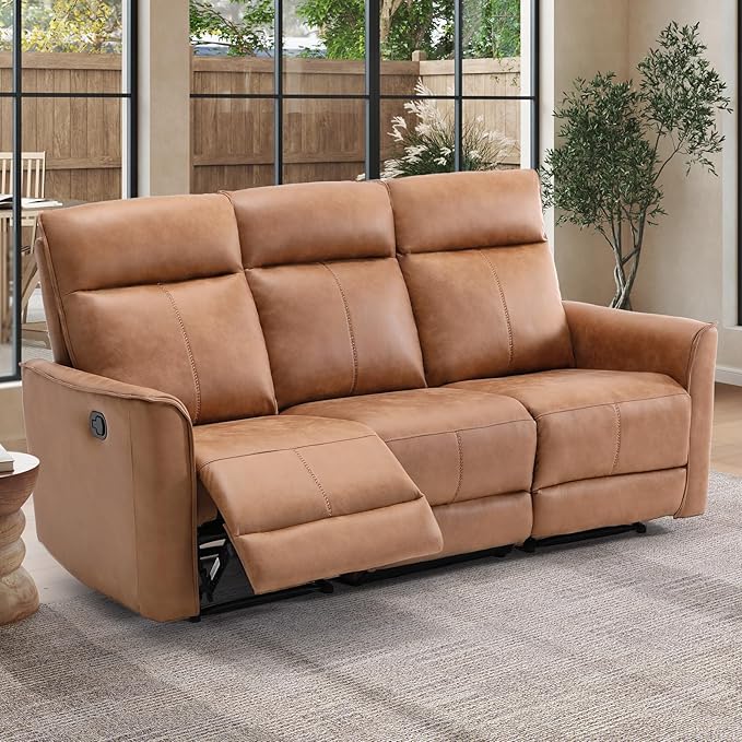 CANMOV Manual Loveseat Recliner Sofa Wall-Hugger 3 Seat Reclining Love Seat Couches Leathaire Reclining Sofa Set 3-Seater Recliner Chair for Living Room Office Apartment Brown