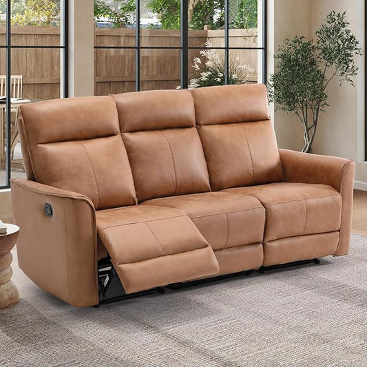 CANMOV Manual Loveseat Recliner Sofa Wall-Hugger 3 Seat Reclining Love Seat Couches Leathaire Reclining Sofa Set 3-Seater Recliner Chair for Living Room Office Apartment Brown
