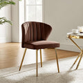 HULALA HOME Velvet Dining Chairs Modern Small Armless Accent Chair with Gold Metal Legs Living Room Upholstered Cute Side Chair Elegant Tufted Back Vanity Chair for Bedroom Auburn