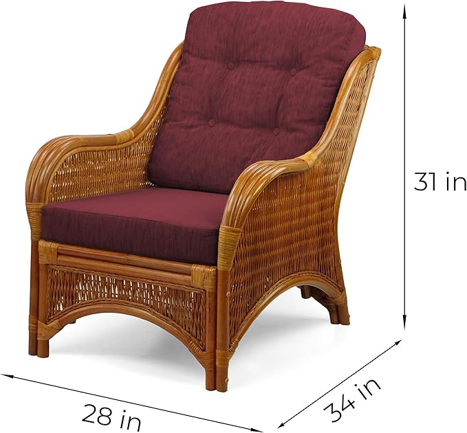 Wickerix Jam Lounge Living Accent Armchair Colonial Color Natural Rattan Wicker Handmade Design with Dark Brown Cushion