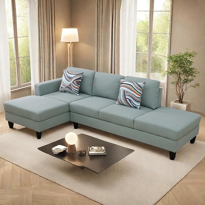L Shaped Sectional Modern Sofa - Convertible Leather Sleeper Bed Couch Set with Reversible Chaise Lounge Modular Cloud Couch for Living Room Apartment