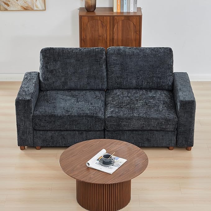 ORRD Comfy Loveset Couch Chenille 2 Seat Sofa with Pillows Modern Loveseat Sofa with Storage for Apartment Living Room Black Blue