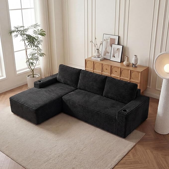 104 L Shaped Modular Sectional Sofa Cloud Sectional Couch with Deep Seats Built-in Cup Holders &amp Side Pockets Upholstered Boneless Modern Modular Sofa Couch with Chaise for Living Room Bedroom