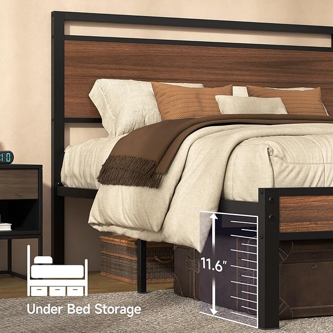Easy Assembly Queen Bed Frame with Modern Wood Headboard &amp Footboard Upgraded Heavy Duty Metal Sturdy Bed Frame Queen Size Stable Platform Bed Furniture Bed Storage No Noise No Box Springs Wa