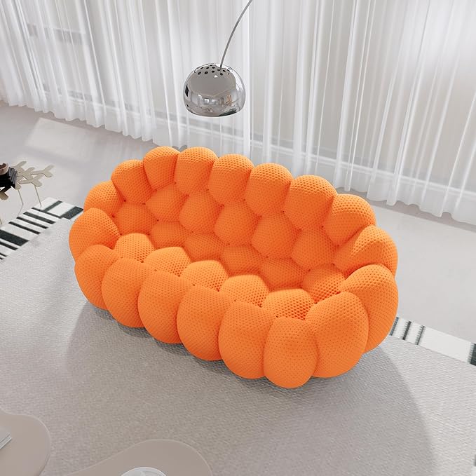 Bubble Couch 78.74'' Curved Loveseat Couch Memory Foam Bubble Sofa Round Lazy Floor Sofa 3D Honeycomb Shape Curved Sofas for Living Room (Orange)