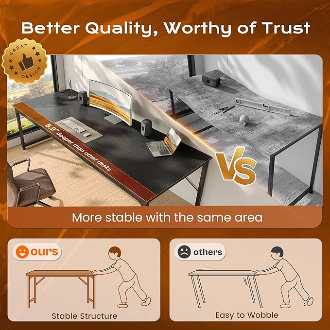 PRAISUN 78.7 X 29.5 Inch Computer Desk with Deeper Desktop Long Gaming Office Writing Work Desk for Home Office Study Bedroom Work from Home Metal Frame Black