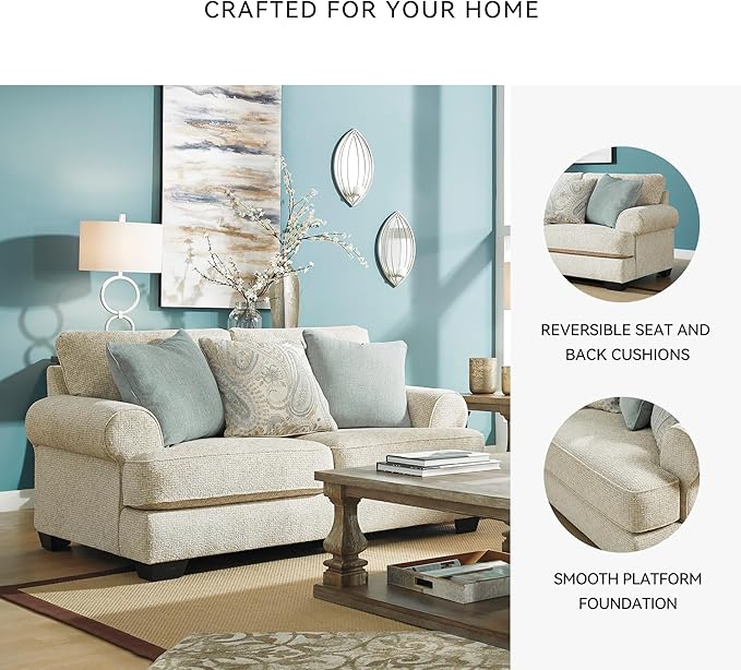 Signature Design by Ashley Monaghan Vintage Loveseat with Accent Pillows Reversible Cushions and Rolled Arms Beige