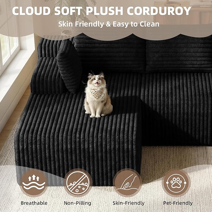 2026 New Boneless Couch No Assembly Cloud Couch Sectional with Deep Seat &amp Chaise for Small Spaces Upholstered Boneless Sectional Couch for Living Room L Shaped Couch with Left Facing Chaise B