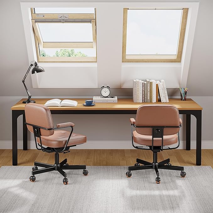 Tribesigns 2-Person Home Office Desk 78.7 Extra Long Computer Desk Double Workstation for Home Office Work Desk for Two People (Light Walnut)