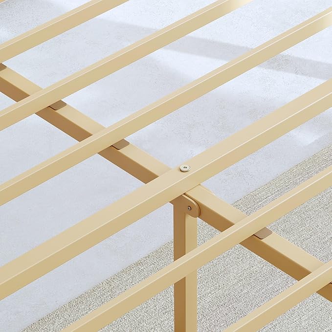 14in High Solid Bamboo Wood Platform Twin Size Bed Frame with Headboard Reinforced Heavy Duty Metal Slats Noise Free No Box Spring Needed Easy Assembly