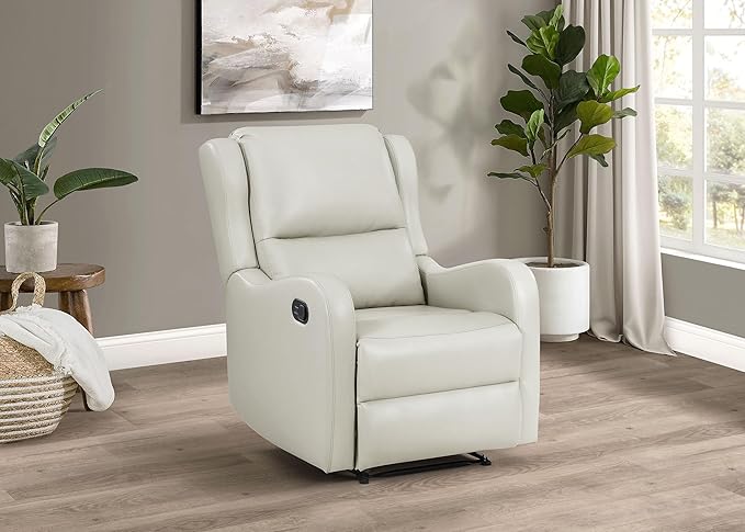 Coaster Home Furnishings - Kelsey - Leatherette Upholstered Swivel Glider Recliner Chair - Manual Recline Lever English Arms Plush Foam Cushions - Living Room - 30-Inch - Ivory - 609373