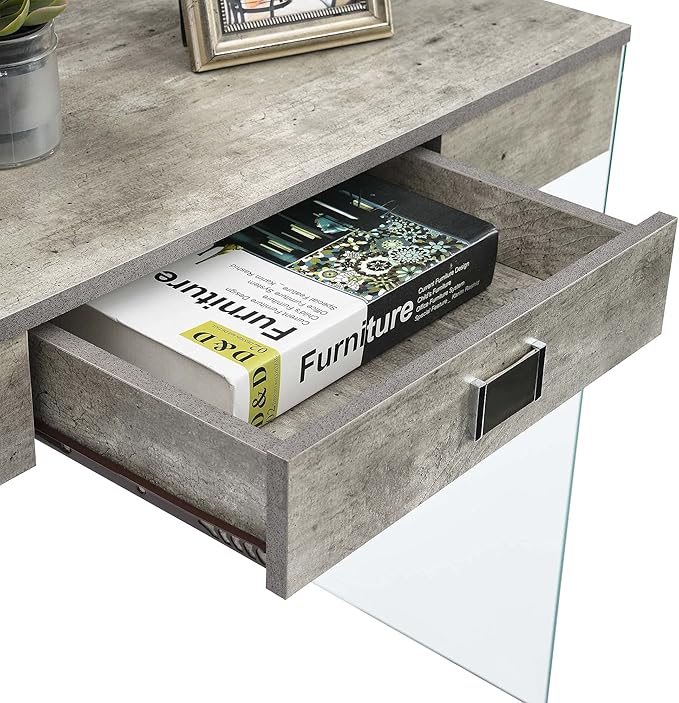 Convenience Concepts SoHo 1 Drawer Glass 36 inch Desk Faux Birch/Glass