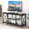 EXCEFUR Modern Entertainment Center for TVs up to 55 Inch Wood TV Stands with Storage Shelves Industrial Media TV Console Table for Bedroom Living Room 47 Inch Black Oak