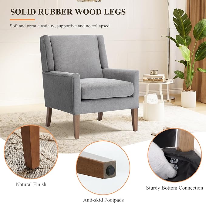 Accent Chairs for Living Room Mid-Century Wooden Fabric Living Room Chairs Arm Chair Side Chairs for Living Room Bedroom Reading Nook