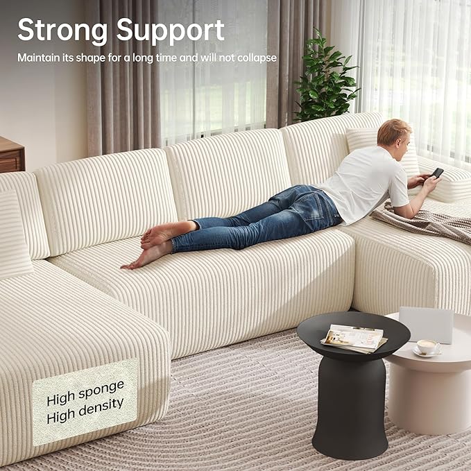 DURASPACE 126.2'' U Shaped Modular Sofa with Chaise Cloud Boneless Comfort Sectional Sofa Couch Modern Corduroy Deep Seat Couch Convertible 4-Seater for Living Room(Beige)