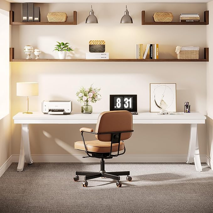 Tribesigns 2-Person Office Computer Desk 78.7-Inch Extra Long Desk Large Double Writing Desk for Home Office Workstation Work Desk for Two People with Stylish Legs (White)