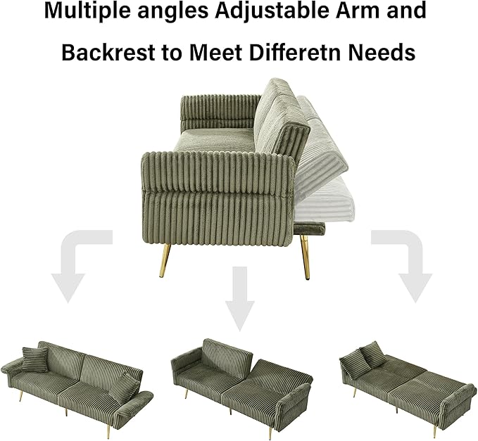 79 W Foldable Sofa BedOverstuffed Futon LoveseatComfy Upholstered Sofa Chair with Adjustable Armrests &amp BackrestConvertible Extra Deep Sleeper Sofabed for Living Room (Green 2 Seat)