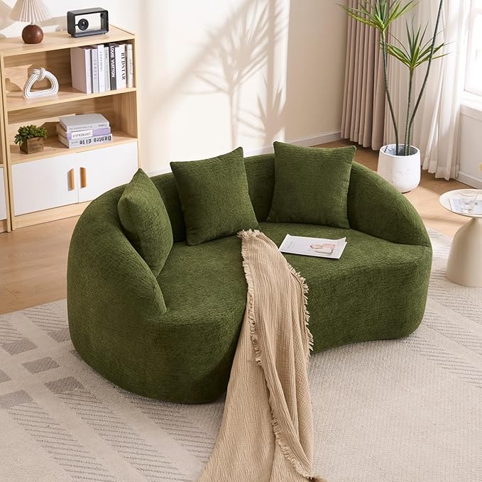65.75 Curved Loveseat SofaBoneless Loveseat Couch11.02 Raised BackrestDeep SeatWood Grain Chenille Fabric Curved Sofa Couch for Small Spaces (Green65.75)