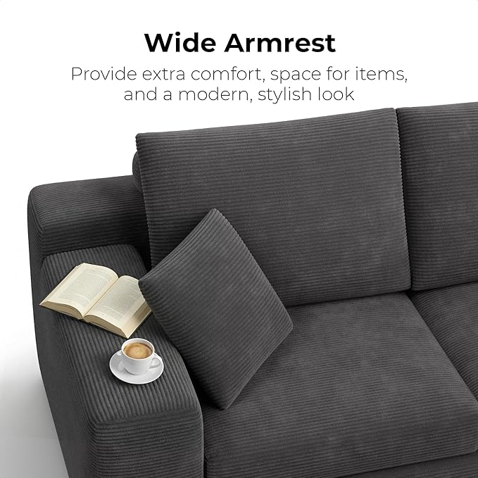 LIKIMIO Loveseat Sofa in a Box 78 Cloud Boneless Couch for Living Room with 30 Comfy Deep Seat Modern Upholstered Corduroy Sofa for Apartment Home Office No Assembly Dark Grey