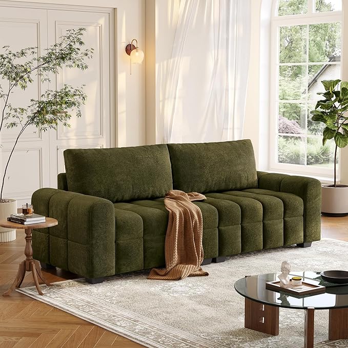 ONBRILL 82 Loveseat Sofa Modern Chenille Sofa Couch for Living Room Pull Point Seat Cushion Easy Assembly Comfy Love Seat for Small Spaces Bedroom Apartment Green