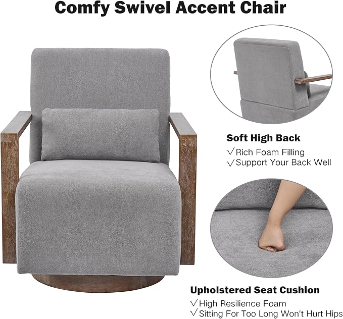 Chifee &amp Vingol 29.72 Swivel Accent Arm Chair Mid Century Modern Living Room Chair Set of 2 with Solid Wood Base &amp ArmrestGreen