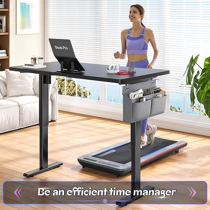 EnHomee Electric Standing Desk with LED Lights48 x 24 Inch Height Office Desk with 3 Memory Preset Adjustable Computer Desk with Storage Side Pocket and Cable ManagementBlack