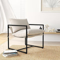 Modern Accent Chair with Arms Comfortable Living Room Seating Square Metal Frame Soft Upholstered Cushion Sponge Filling Easy to Assemble Beige